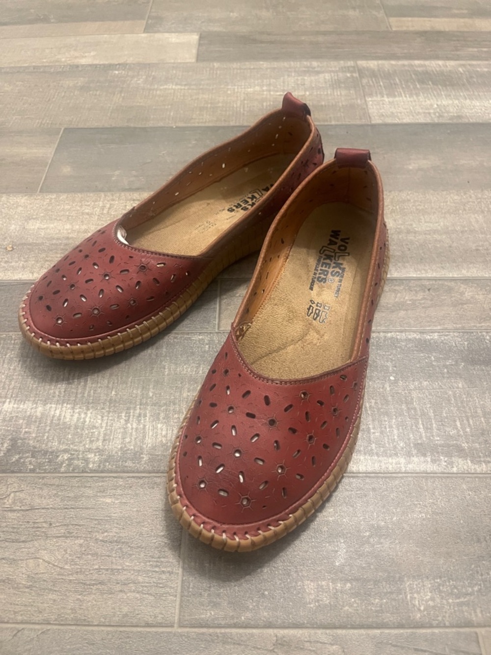 Volks Walkers Perforated Slip-On Flats in Burgundy Volks Walkers 38 = 7.5 us